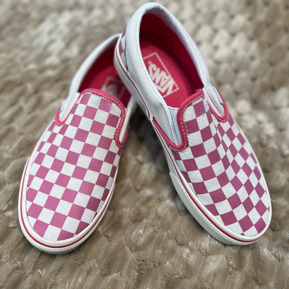 Vans Classic Slip-On Pink and White Checkered Shoes